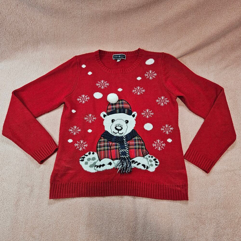 Karen Scott Christmas Sweater Red Polar Bear Size Large